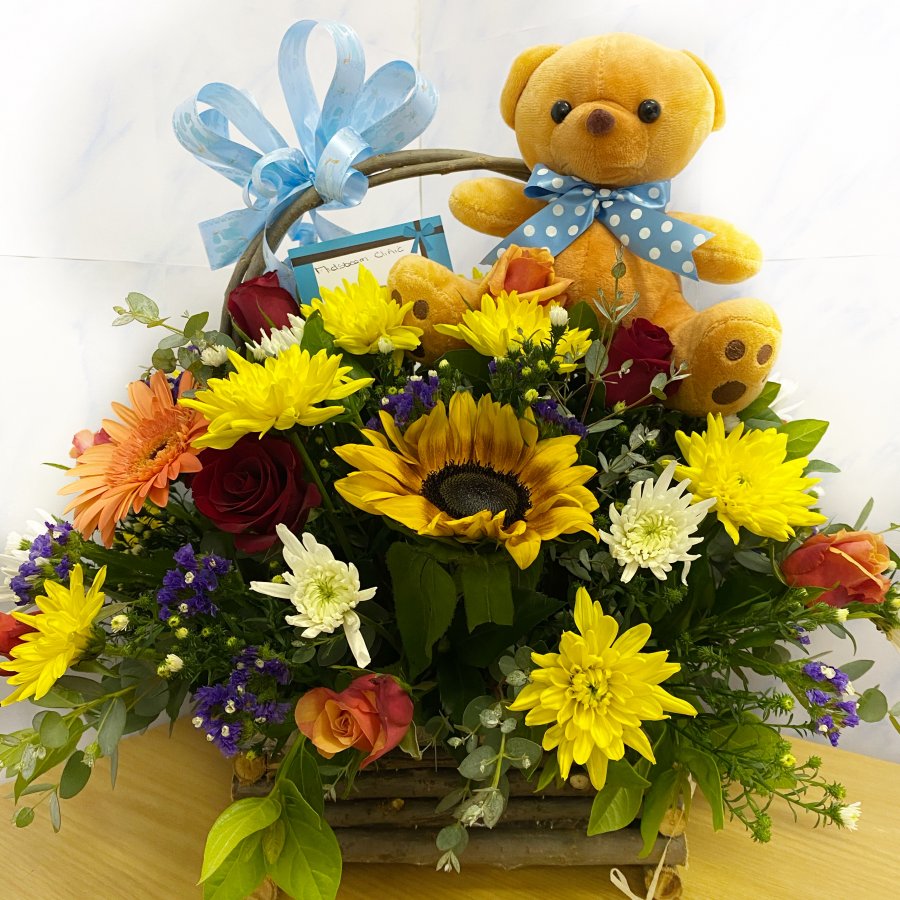 Basket of flowers for a boy