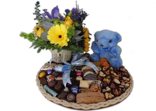 Combo of flowers, teddy and treats