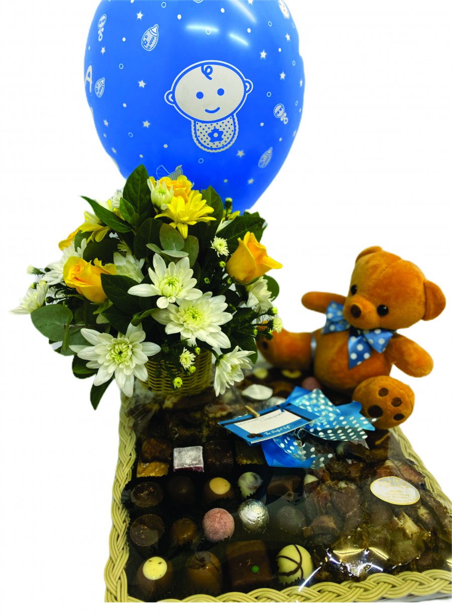 Flowers, teddy, balloon and hamper